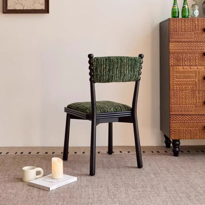 Traditional French Rectangular Chenille Yarn Solid Wood Dining Chair Backrest Armless For Dining Room