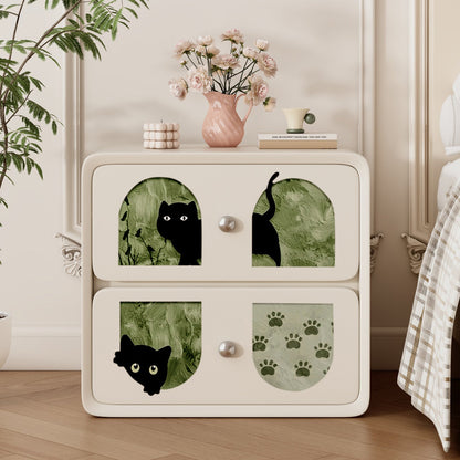 Contemporary Creative Rectangular Composite Panel Cat's Paw Leather Solid Wood Nightstand 2-Drawer For Bedroom