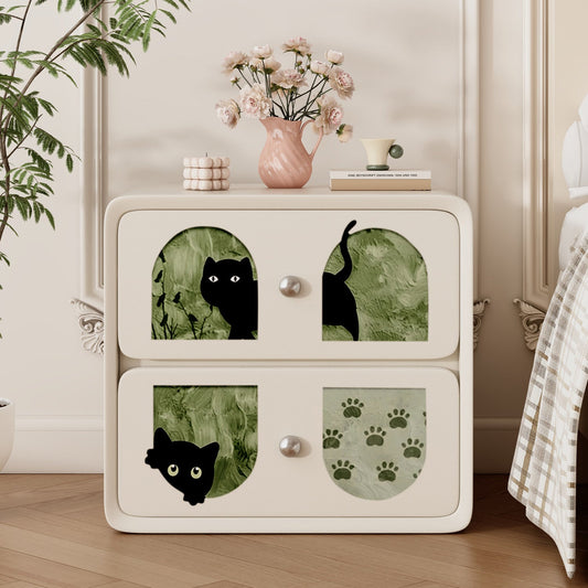Contemporary Creative Rectangular Composite Panel Cat's Paw Leather Solid Wood Nightstand 2-Drawer For Bedroom
