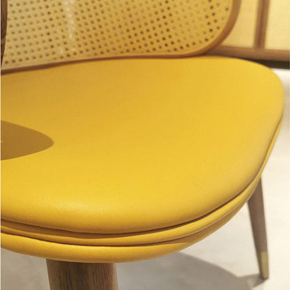 Traditioanal Vintage Weaving Microfiber Leather Ash Wood Rattan Sponge Square Hug Dining Chair Backrest Armrest For Dining Room