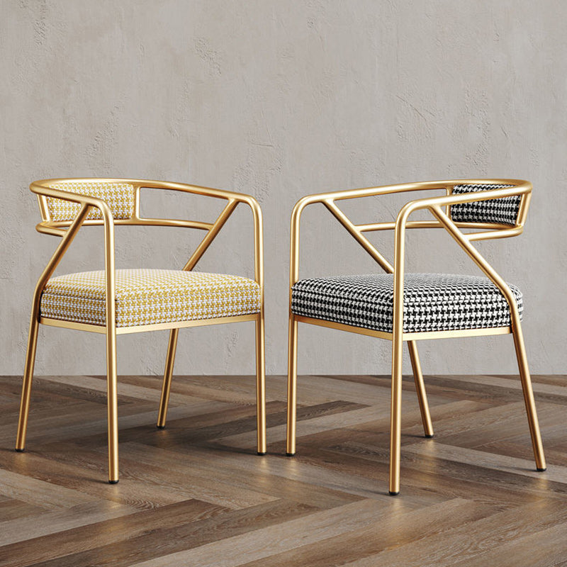 Contemporary Industrial Square Upholstered Suede Fabric PU Leather Iron Dining Chair Curved Backrest Armrest for Dining Room