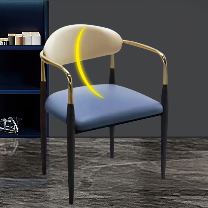 Contemporary Luxury Square Upholstered Faux Leather Metal Dining Chair Curved Backrest Armrest For Dining Room
