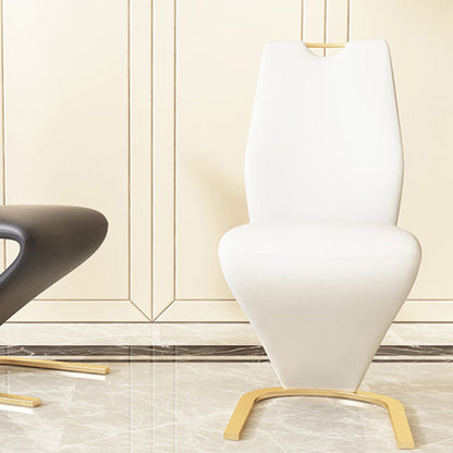 Modern Minimalist U-Shaped Chassis Rectangle PU Leather Titanium Gold Silver-Plated Dining Chair Backrest Armless For Dining Room