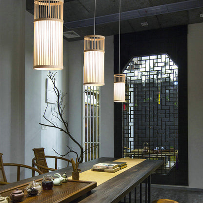 Japanese Zen Bamboo Weaving Lantern 1-Light Pendant Light
