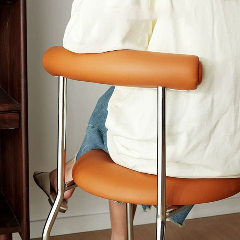 Contemporary Scandinavian PU Leather Metal Sponge Round Arc Dining Chair Backrest For Dining Room