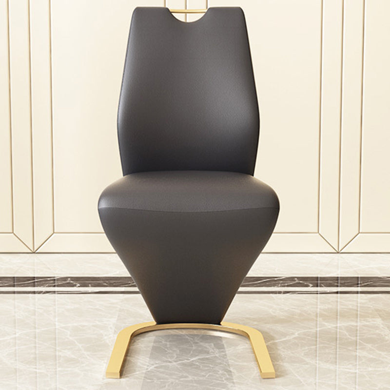 Modern Minimalist U-Shaped Chassis Rectangle PU Leather Titanium Gold Silver-Plated Dining Chair Backrest Armless For Dining Room