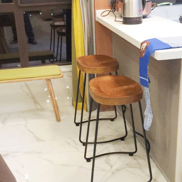 Contemporary Retro Square Solid Wood Iron Bar Stool Backless Footrest For Dining Room