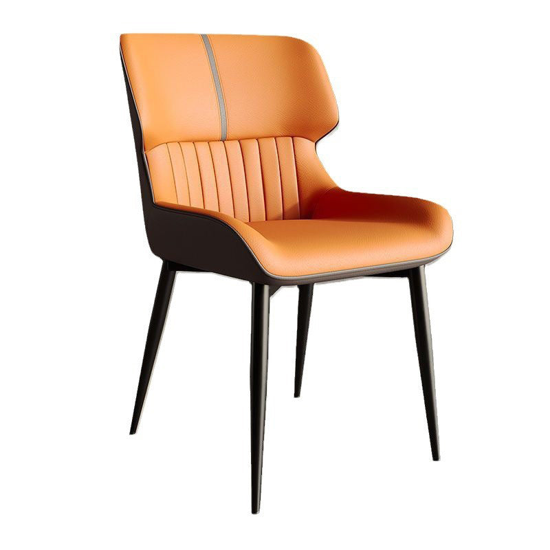Contemporary Scandinavian PU Leather Carbon Steel Sponge Square Vein Lines Dining Chair Backrest For Dining Room