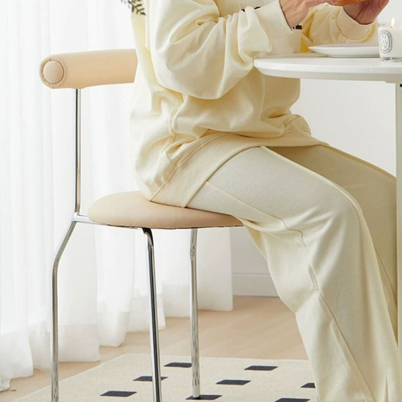 Contemporary Scandinavian PU Leather Metal Sponge Round Arc Dining Chair Backrest For Dining Room