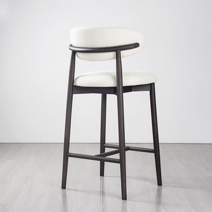 Modern Minimalist Round Upholstered Velvet Solid Wood Bar Stool Curved Backrest For Dining Room