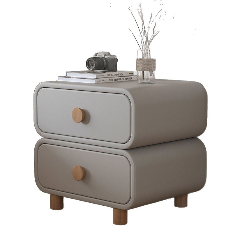 Modern Minimalist Rectangular Medium Density Fiberboard Cat-Scratch-Resistant Leather Solid Wood Nightstand 2-Drawer For Bedroom