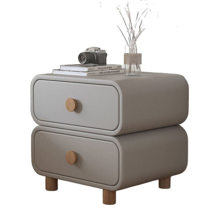Modern Minimalist Rectangular Medium Density Fiberboard Cat-Scratch-Resistant Leather Solid Wood Nightstand 2-Drawer For Bedroom