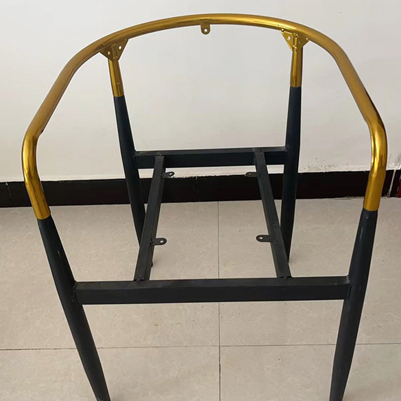 Contemporary Luxury Square Upholstered Faux Leather Metal Dining Chair Curved Backrest Armrest For Dining Room