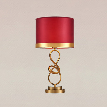 Modern Luxury Cylinder Metal Fabric Crystal 1-Light Table Lamp For Bedroom