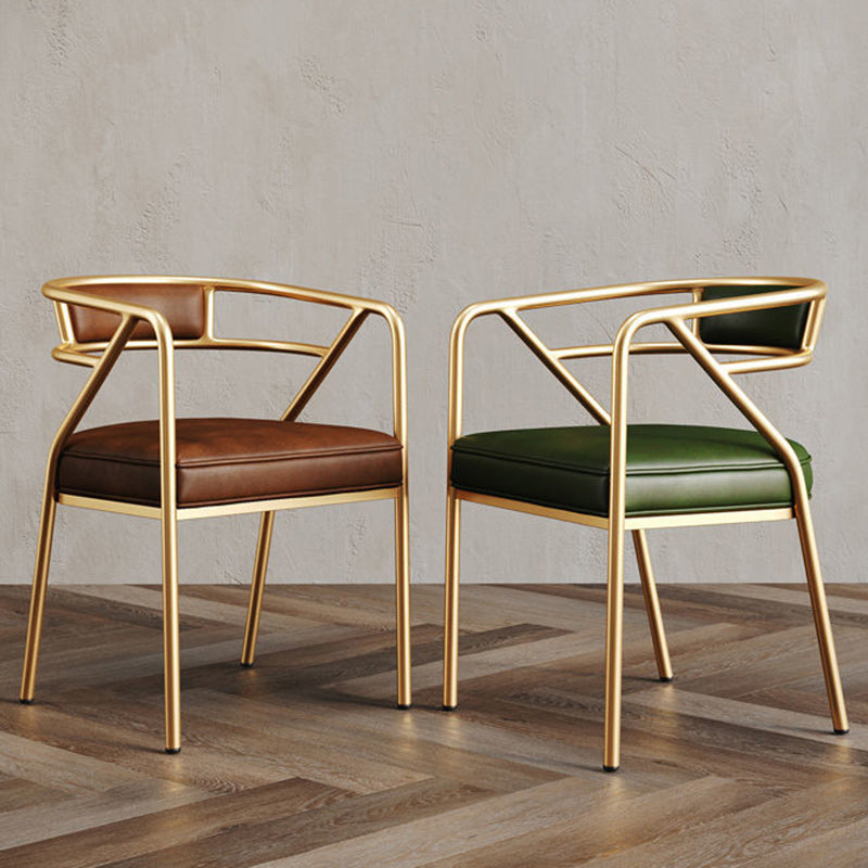 Contemporary Industrial Square Upholstered Suede Fabric PU Leather Iron Dining Chair Curved Backrest Armrest for Dining Room