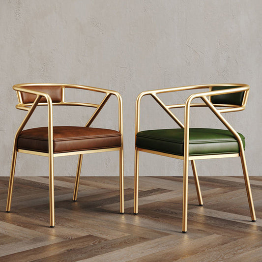 Contemporary Industrial Square Upholstered Suede Fabric PU Leather Iron Dining Chair Curved Backrest Armrest for Dining Room