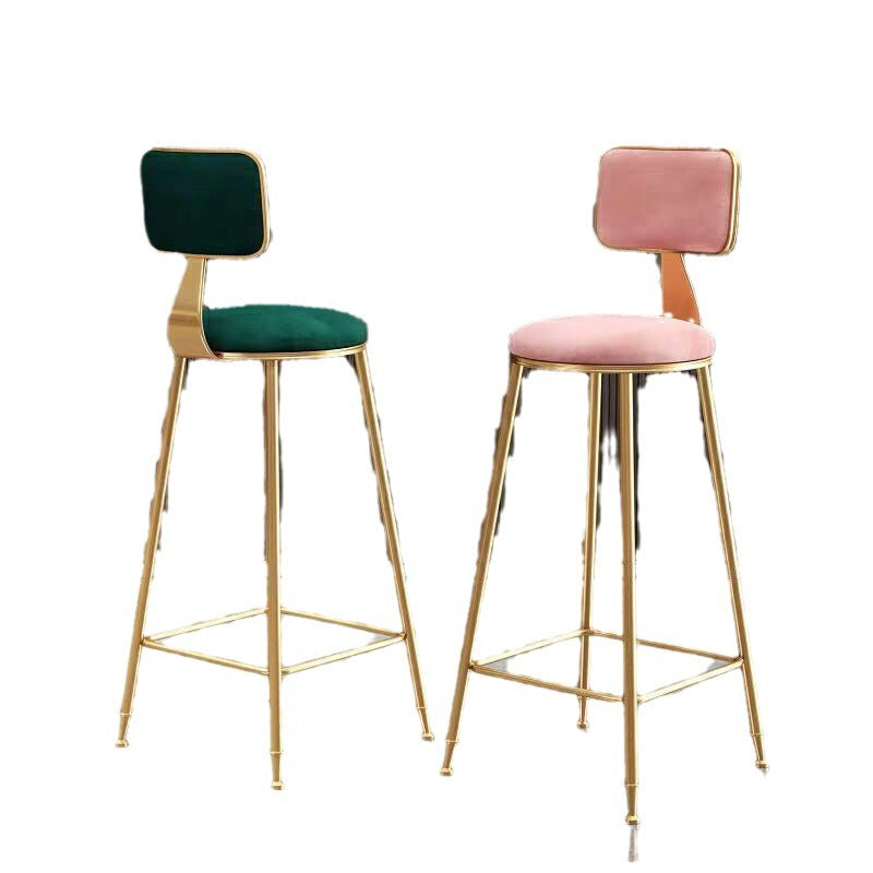 Contemporary Luxury Round Rectangular Velvet Iron Bar Stool Backrest Footrest For Dining Room