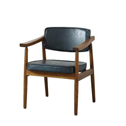 Contemporary Nordic Rectangular PU Leather Oak Dining Chair Backrest Arm For Dining Room
