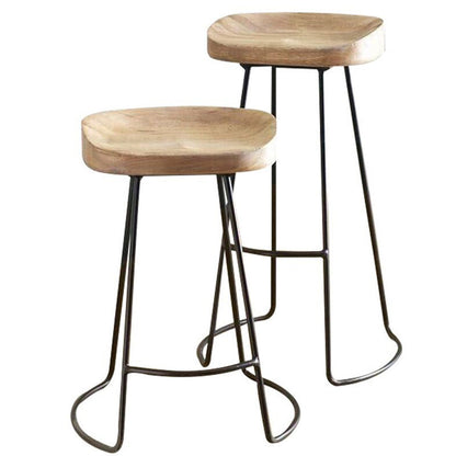 Contemporary Retro Square Solid Wood Iron Bar Stool Backless Footrest For Dining Room