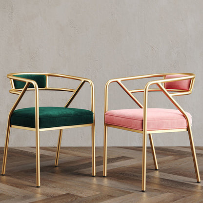 Contemporary Industrial Square Upholstered Suede Fabric PU Leather Iron Dining Chair Curved Backrest Armrest for Dining Room