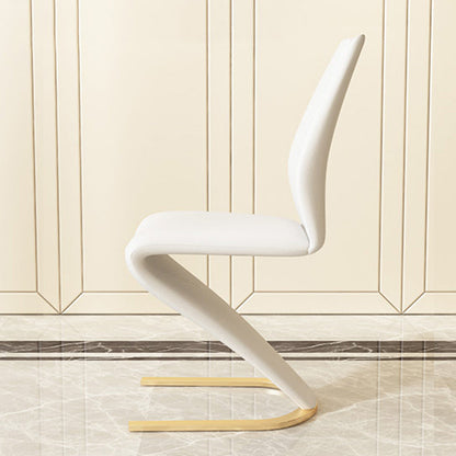 Modern Minimalist U-Shaped Chassis Rectangle PU Leather Titanium Gold Silver-Plated Dining Chair Backrest Armless For Dining Room