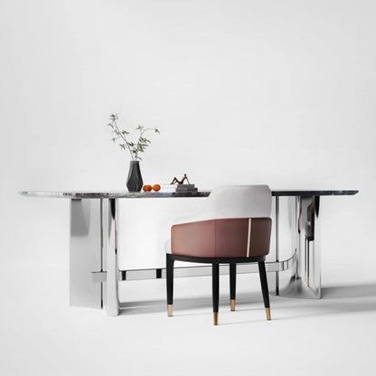 Modern Luxury Square Bent Artificial Leather Metal Dining Chair Backrest Armless For Dining Room