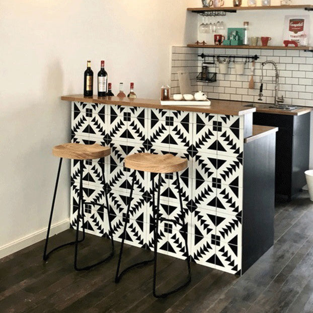 Contemporary Retro Square Solid Wood Iron Bar Stool Backless Footrest For Dining Room