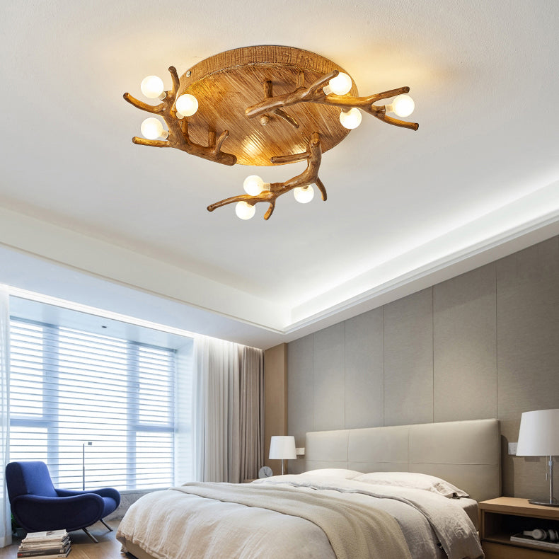Contemporary Scandinavian Polymer Tree Branch Texture Glass Ball Shade 9/12/15-Light Semi-Flush Mount Ceiling Light For Living Room