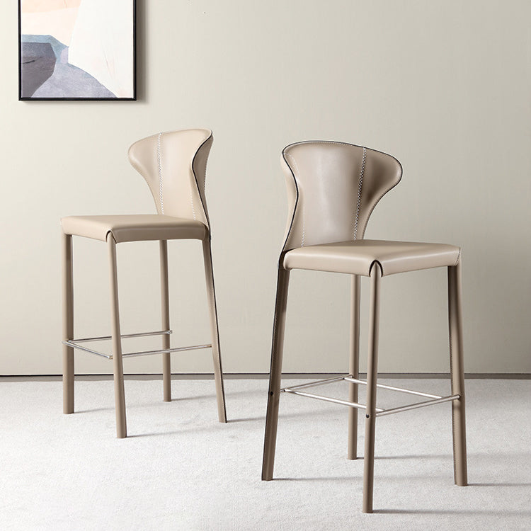 Modern Minimalist Square Carbon Steel Saddle Leather Bar Stool Backrest Armless For Dining Room