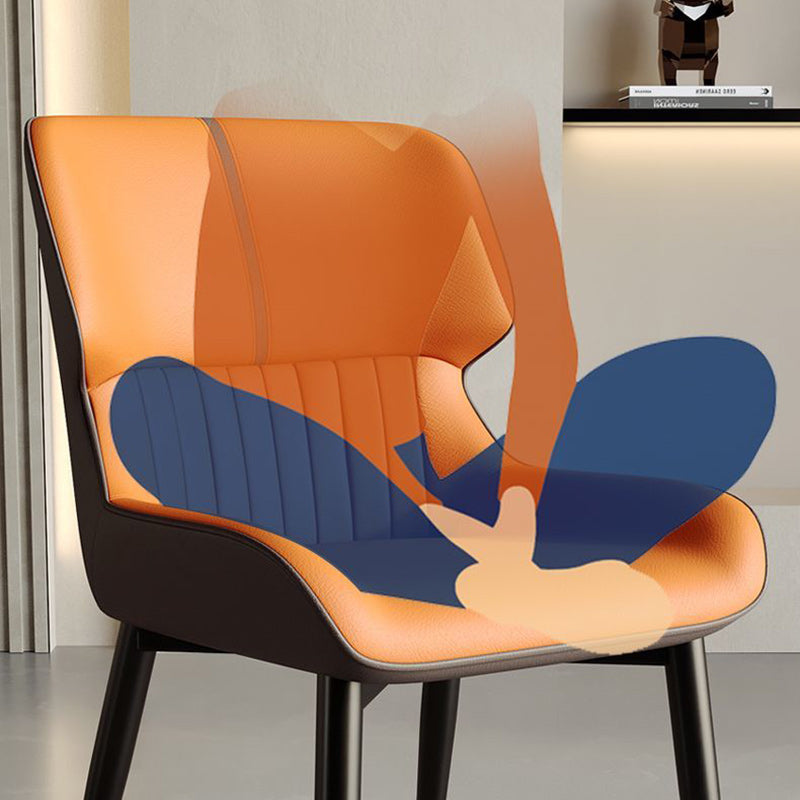 Contemporary Scandinavian PU Leather Carbon Steel Sponge Square Vein Lines Dining Chair Backrest For Dining Room