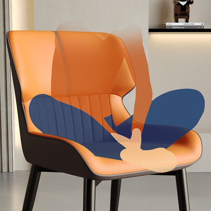 Contemporary Scandinavian PU Leather Carbon Steel Sponge Square Vein Lines Dining Chair Backrest For Dining Room