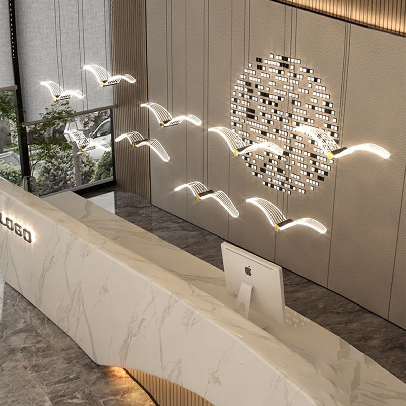 ثريا LED من الحديد الأكريليك مستطيلة الشكل بتصميم طائر النورس الإسكندنافي المعاصر لغرفة الطعام