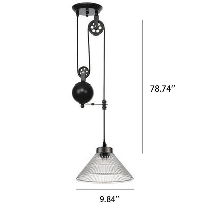 Industrial Glass Lampshade Retro Pulley 1-Light Pendant Light