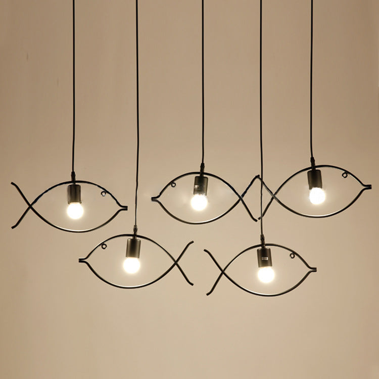 Contemporary Industrial Iron Fish 1-Light Pendant Light For Dining Room