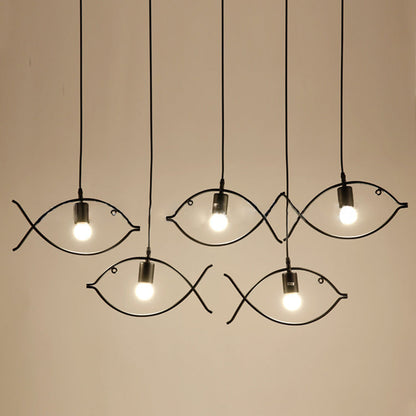 Contemporary Industrial Iron Fish 1-Light Pendant Light For Dining Room