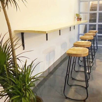 Contemporary Retro Square Solid Wood Iron Bar Stool Backless Footrest For Dining Room