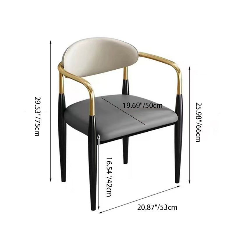 Contemporary Luxury Square Upholstered Faux Leather Metal Dining Chair Curved Backrest Armrest For Dining Room