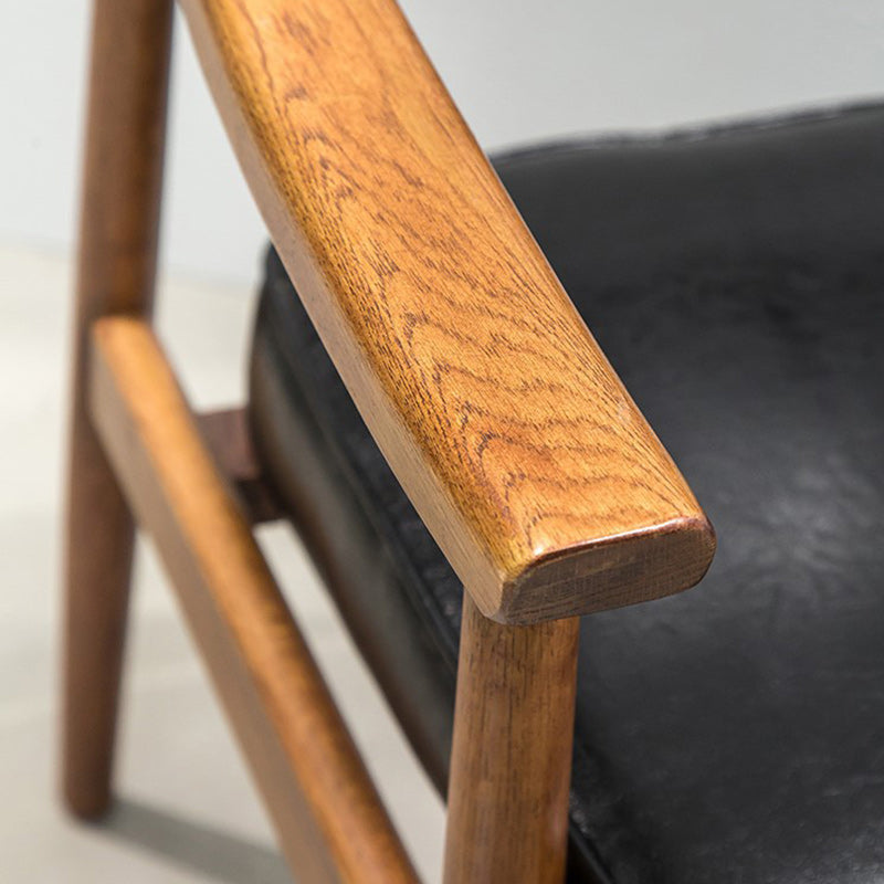 Contemporary Nordic Rectangular PU Leather Oak Dining Chair Backrest Arm For Dining Room