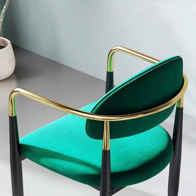 Modern Minimalist Oval Square Right Angle Velvet Fiberglass Dining Chair Backrest Arm For Dining Room