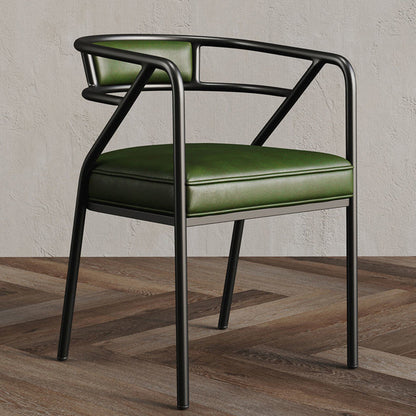 Contemporary Industrial Square Upholstered Suede Fabric PU Leather Iron Dining Chair Curved Backrest Armrest for Dining Room