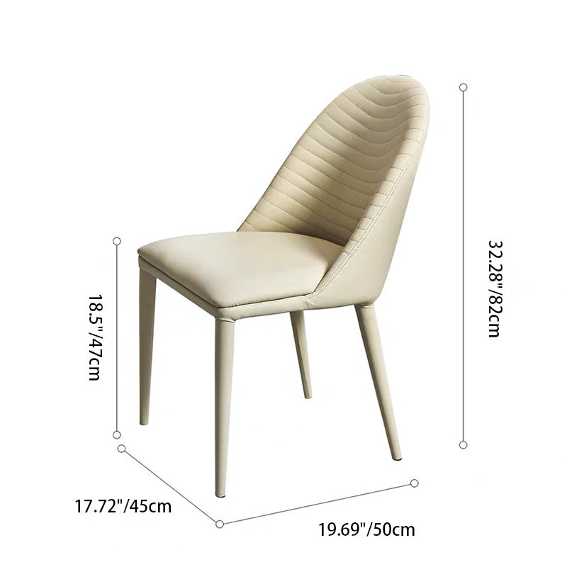 Contemporary Scandinavian Faux Leather Iron Sponge Square Shell Shape Line Design Dining Chair Backrest For Dining Room