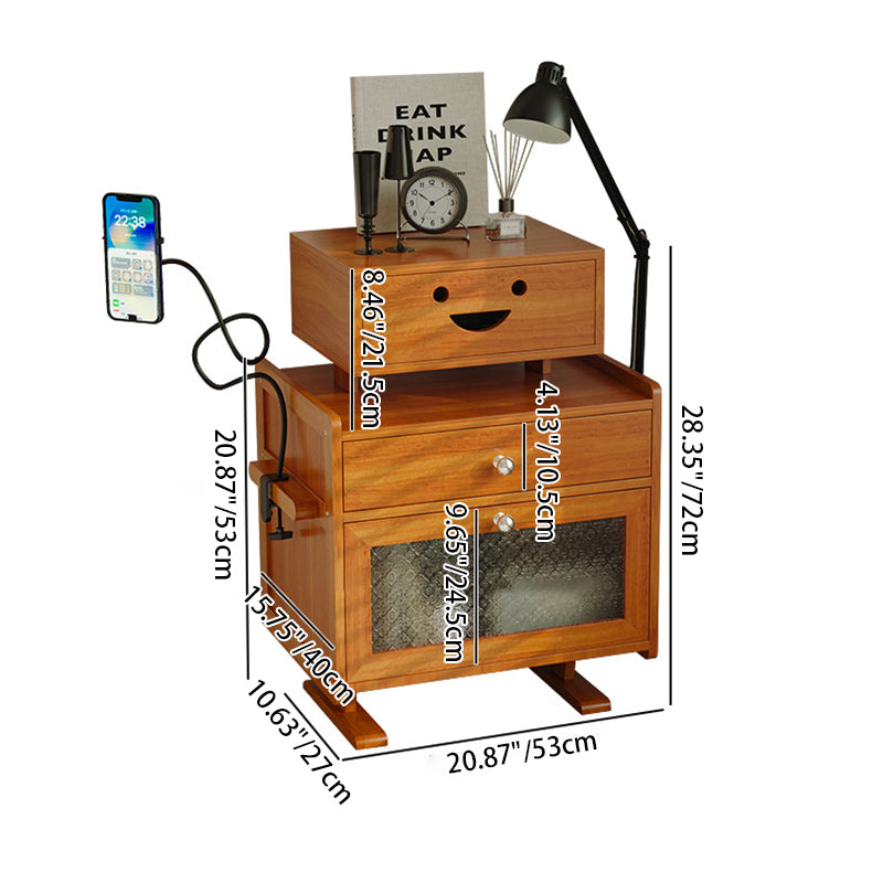 Contemporary Creative Rectangular Medium Density Fiberboard Acrylic Solid Wood Nightstand 1-Drawer For Bedroom