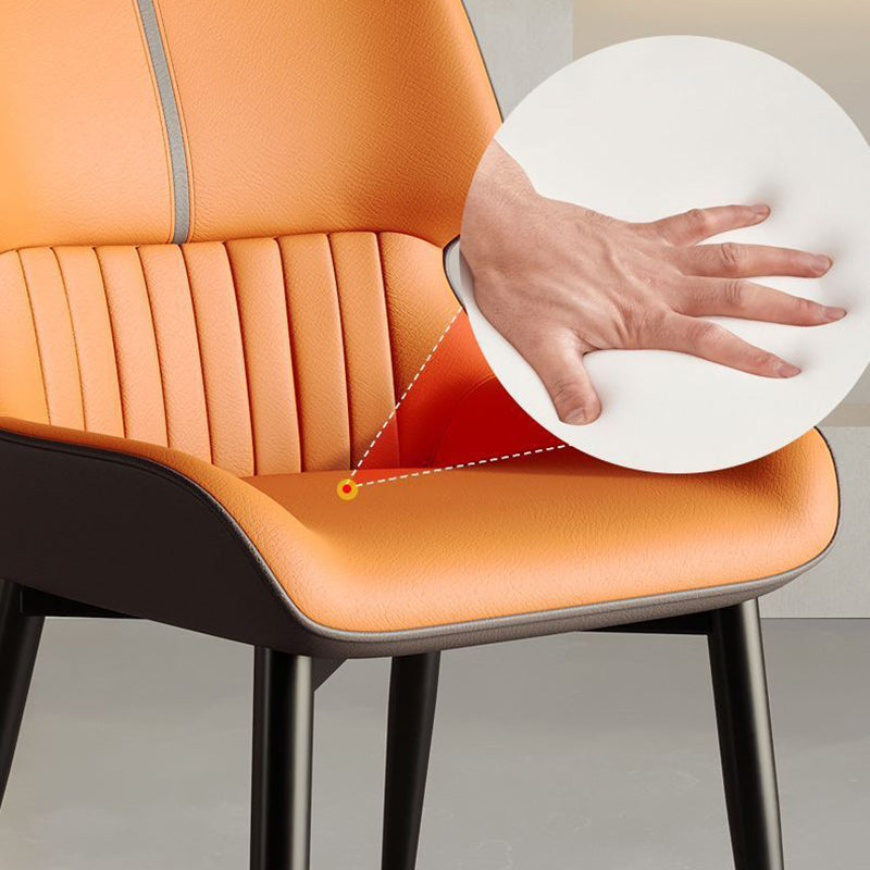 Contemporary Scandinavian PU Leather Carbon Steel Sponge Square Vein Lines Dining Chair Backrest For Dining Room