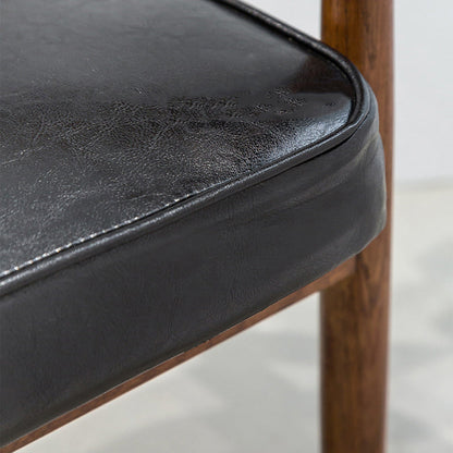 Contemporary Nordic Rectangular PU Leather Oak Dining Chair Backrest Arm For Dining Room