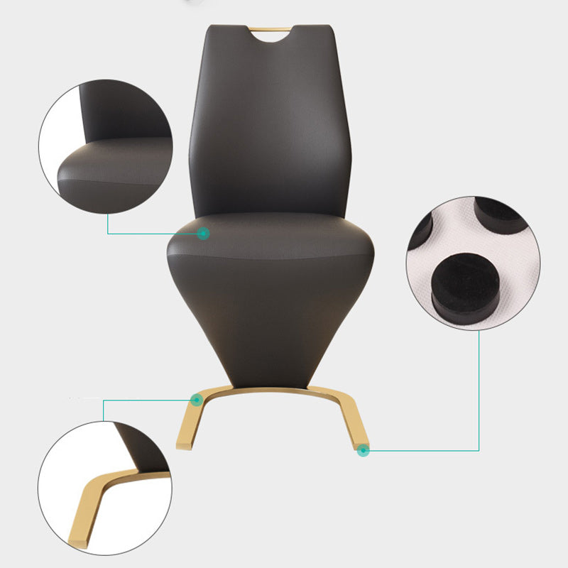 Modern Minimalist U-Shaped Chassis Rectangle PU Leather Titanium Gold Silver-Plated Dining Chair Backrest Armless For Dining Room