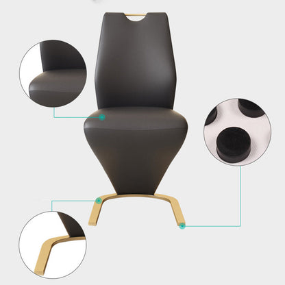 Modern Minimalist U-Shaped Chassis Rectangle PU Leather Titanium Gold Silver-Plated Dining Chair Backrest Armless For Dining Room