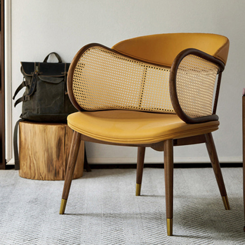 Traditioanal Vintage Weaving Microfiber Leather Ash Wood Rattan Sponge Square Hug Dining Chair Backrest Armrest For Dining Room