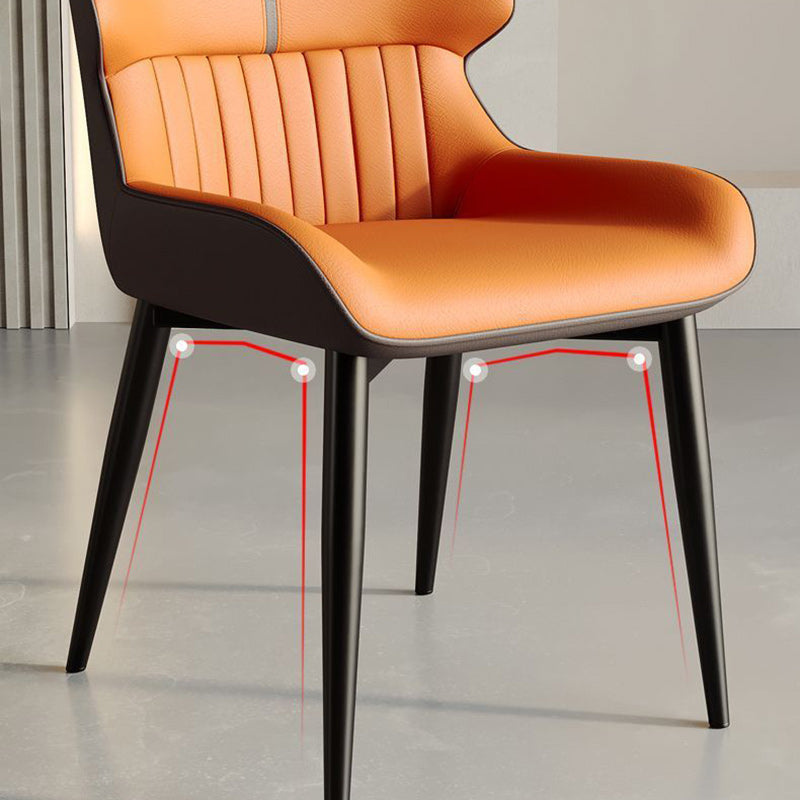 Contemporary Scandinavian PU Leather Carbon Steel Sponge Square Vein Lines Dining Chair Backrest For Dining Room