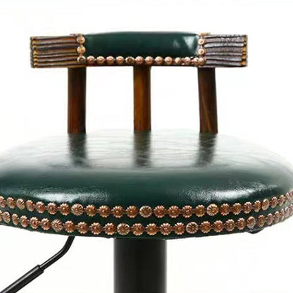 Contemporary Luxury Round Oil-Waxed Leather Iron Bar Stool Backrest Footrest For Dining Room