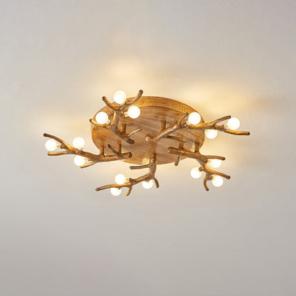 Contemporary Scandinavian Polymer Tree Branch Texture Glass Ball Shade 9/12/15-Light Semi-Flush Mount Ceiling Light For Living Room